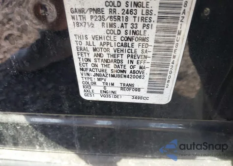 2014 Nissan Murano Sl из США, поврежденный, VIN JN8AZ1MU8EW420062